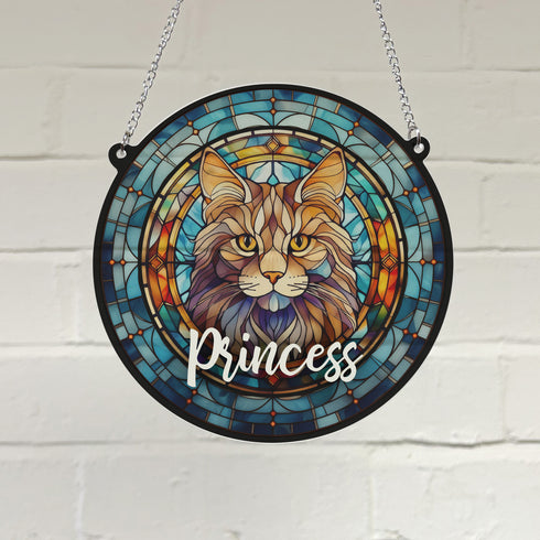 Cat Maine Coon Personalised Stained Glass Effect Suncatcher
